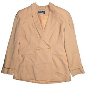 Vtg 1980s Bicci Peach Orange Double Breasted Square Button Embroidered Blazer 8